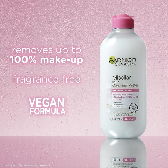 Garnier Micellar‎ Milky Cleansing Water Makeup Remover Dry Sensitive Skin 400ml - Picture 1 of 7
